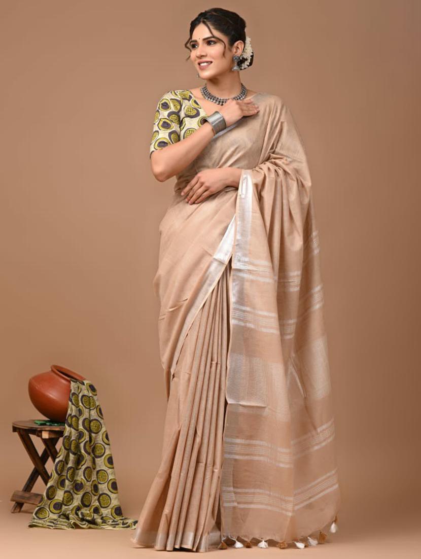 women solid handloom saree with blouse