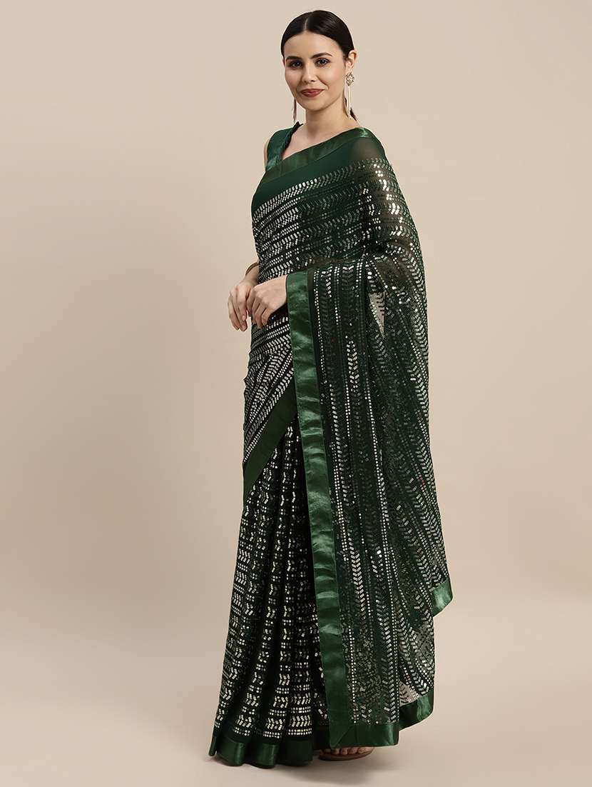 women green sequin work georgette saree with blouse - 21614020 -  Standard Image - 1