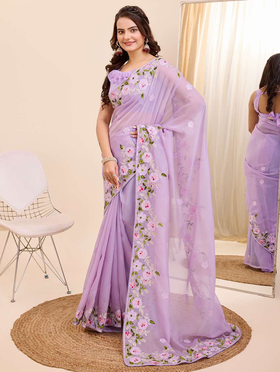 women solid with work ready to wear saree - 21614029 - Standard Image - 1