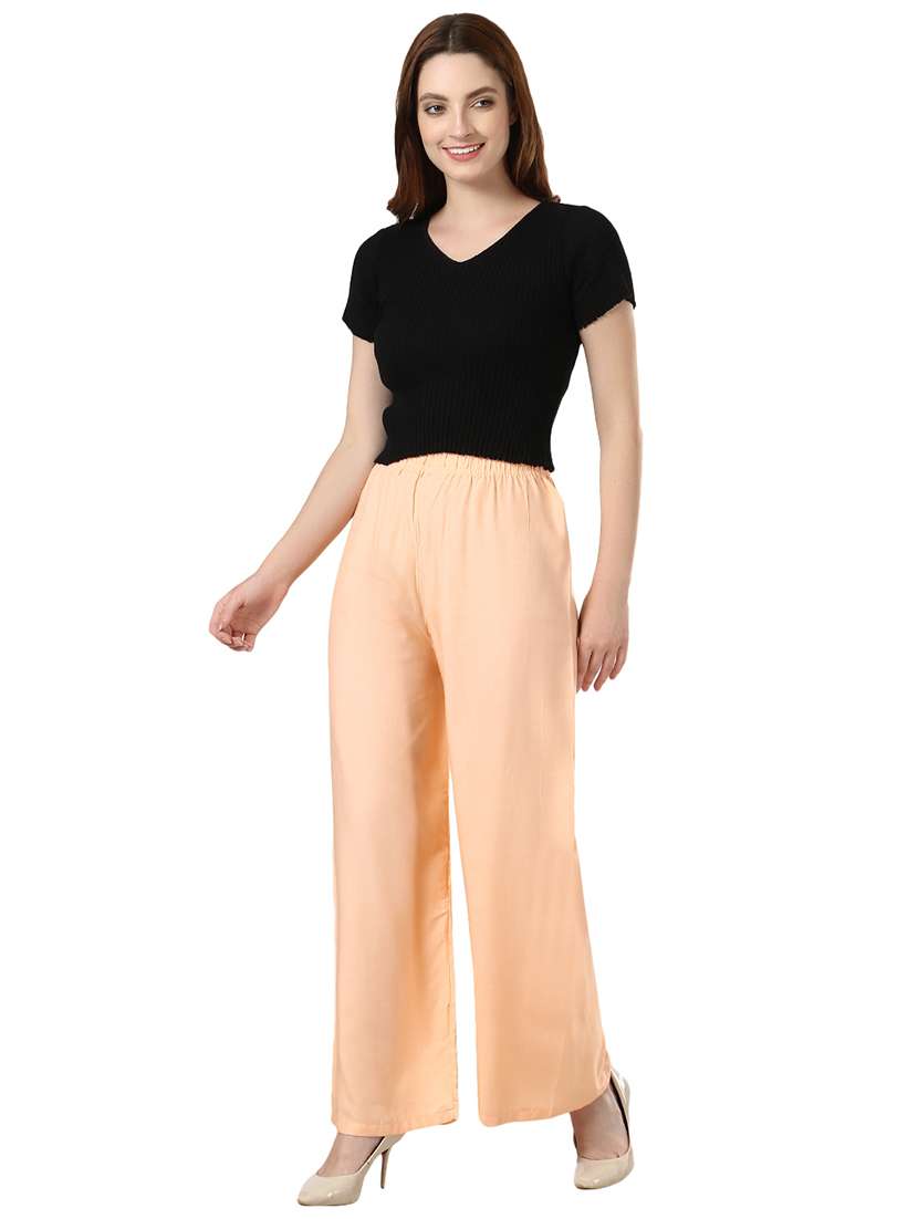 women orange solid palazzo - 21614082 -  Standard Image - 4