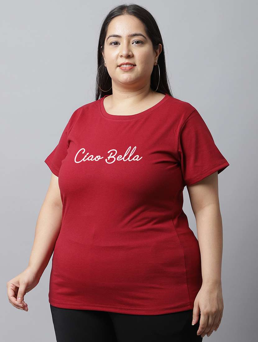 women typographic chest printed plus size t-shirt - 21615074 -  Standard Image - 1