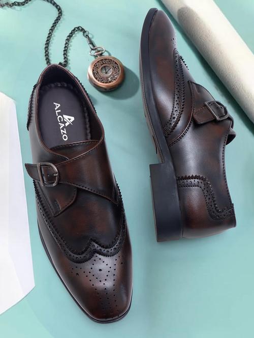 men brown slip on monk strap - 21615465 - Standard Image - 0