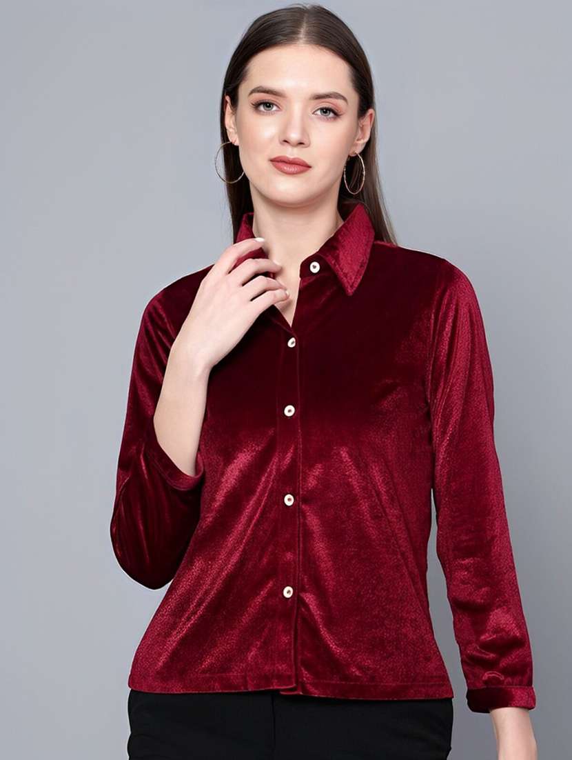 women solid collared shirt