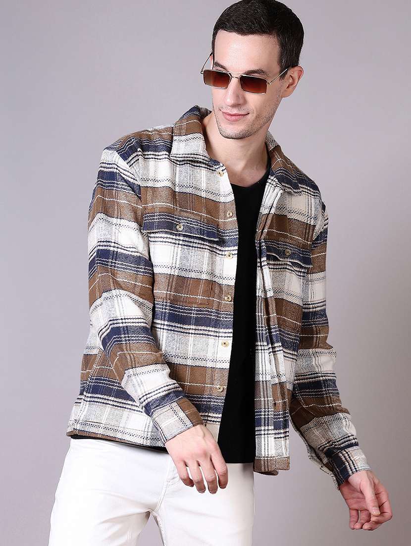 men checks long sleeve shacket - 21615654 -  Standard Image - 1