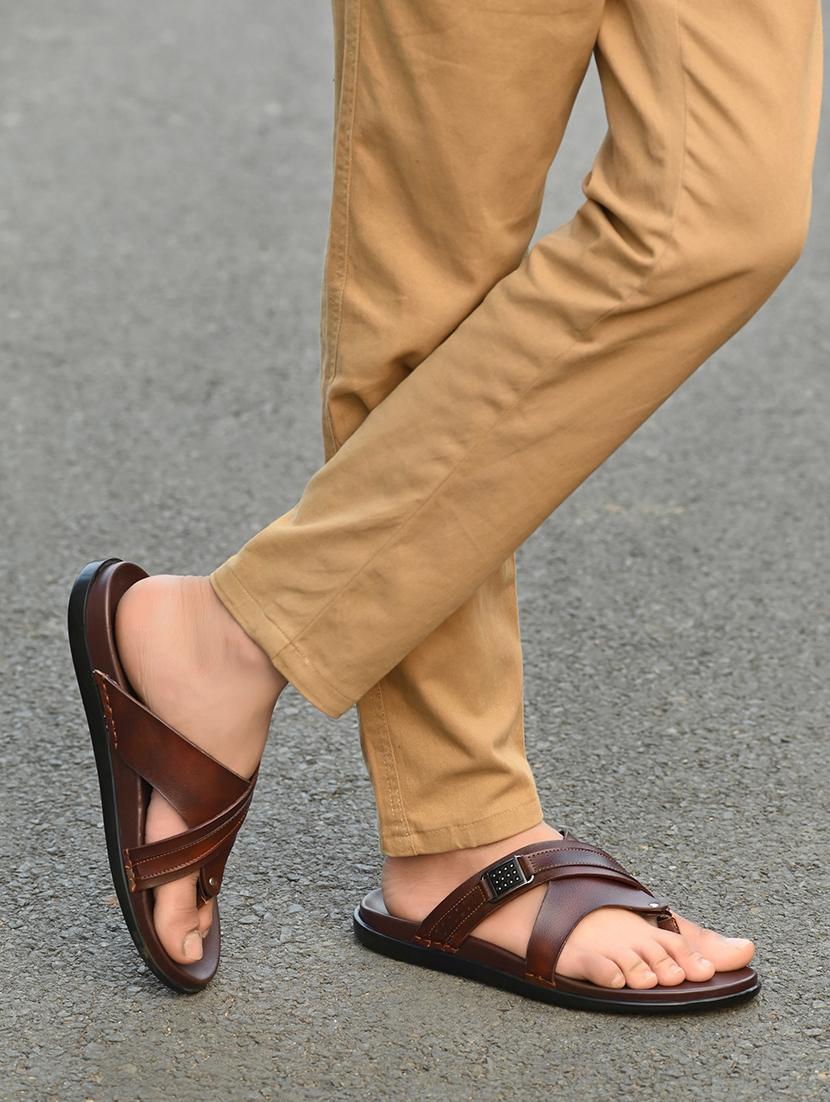 men brown slip on sandal - 21615972 - Standard Image - 1