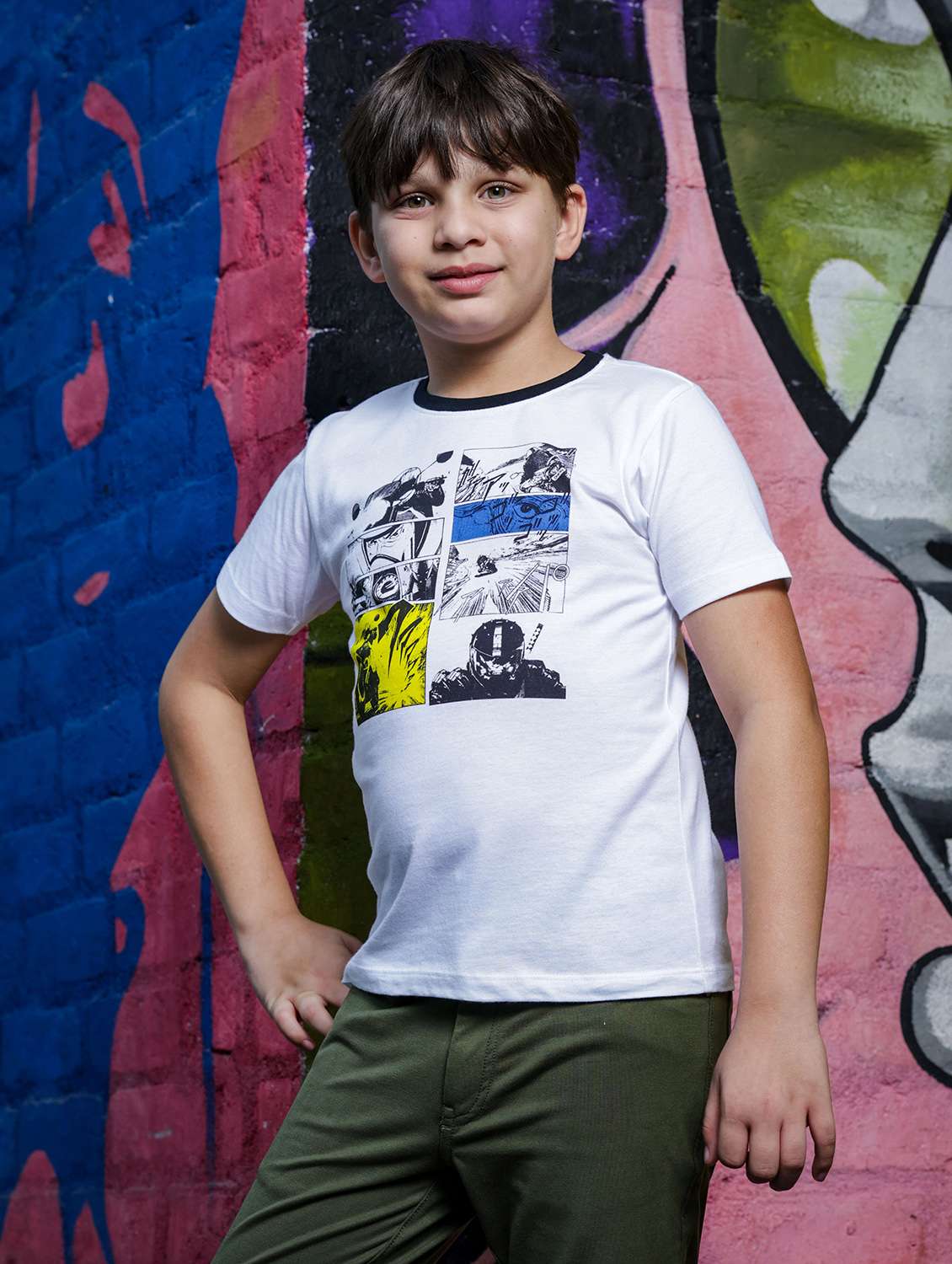 boys round neck front print short sleeves t-shirt - 21617013 - Standard Image - 1