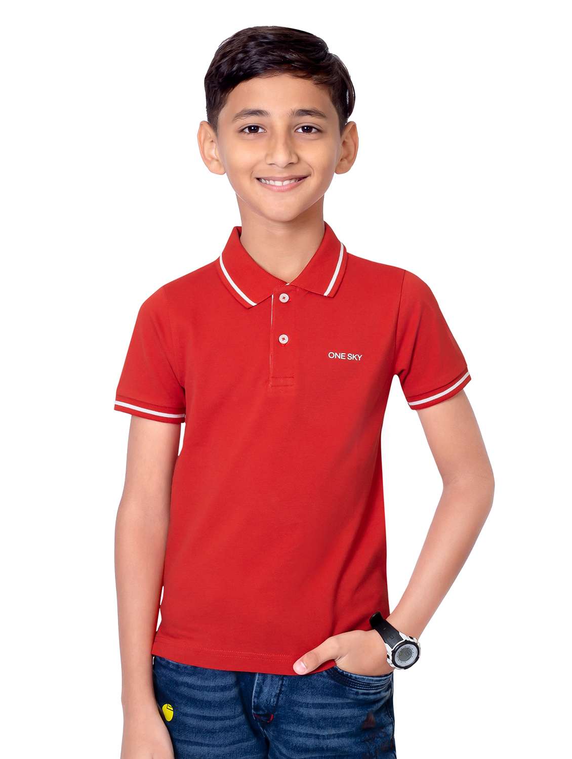 boys solid short sleeves polo t-shirt - 21617031 -  Zoom Image - 0