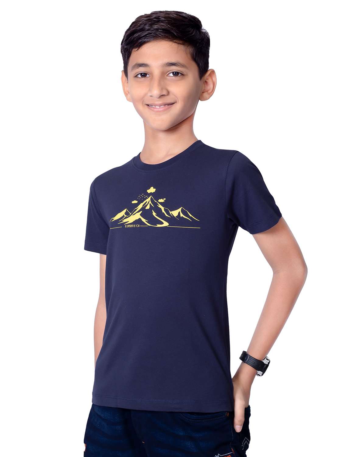 boys round neck chest print short sleeves t-shirt - 21617049 -  Standard Image - 1