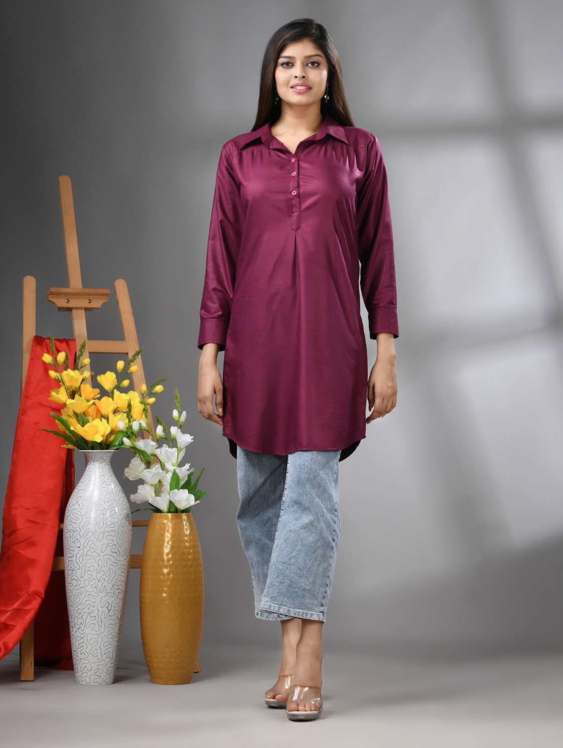 women three quarter sleeve straight kurta