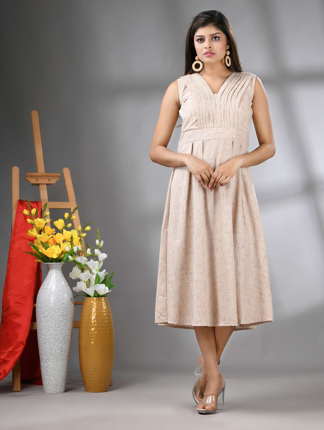 women self design sleeveless a-line ethnic dress