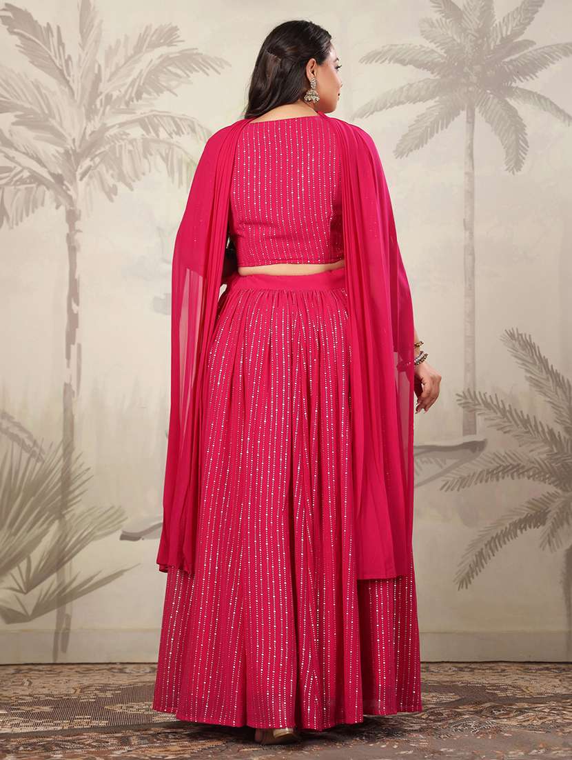 women pink  foil printed  flared stitched lehenga - 21617158 -  Standard Image - 4