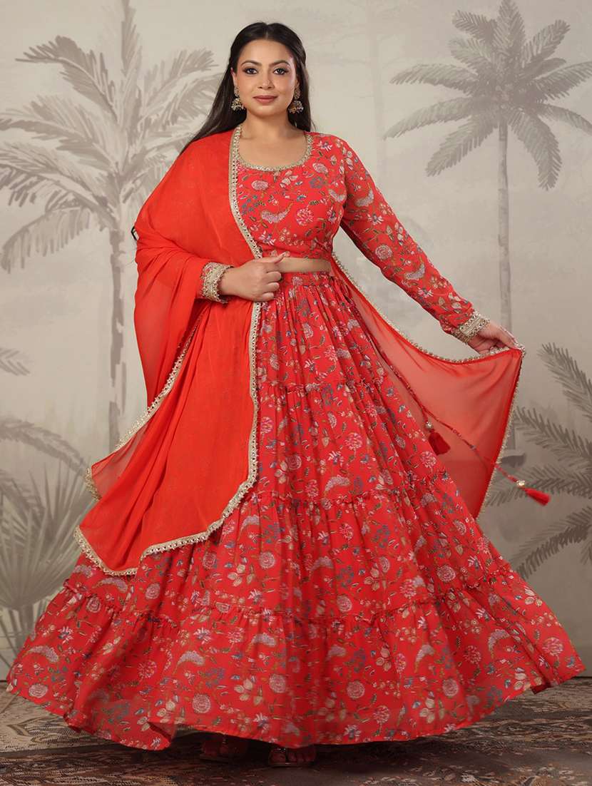 women red floral printed flared stitched lehenga