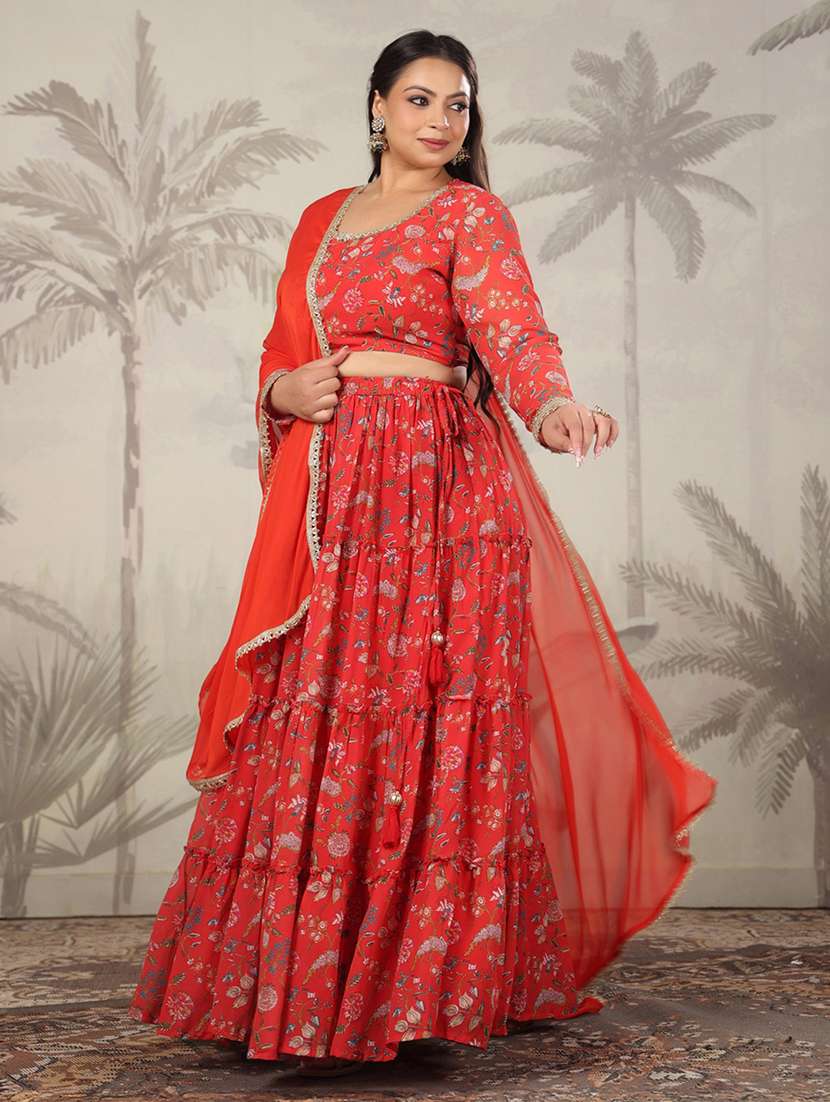 women red floral printed flared stitched lehenga - 21617172 -  Standard Image - 1