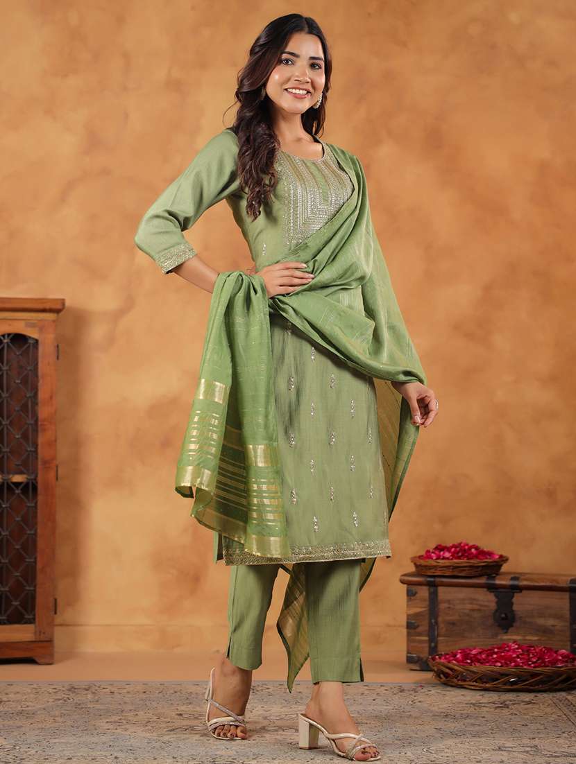 women three quarter sleeve kurta pant with dupatta set - 21617175 -  Standard Image - 1