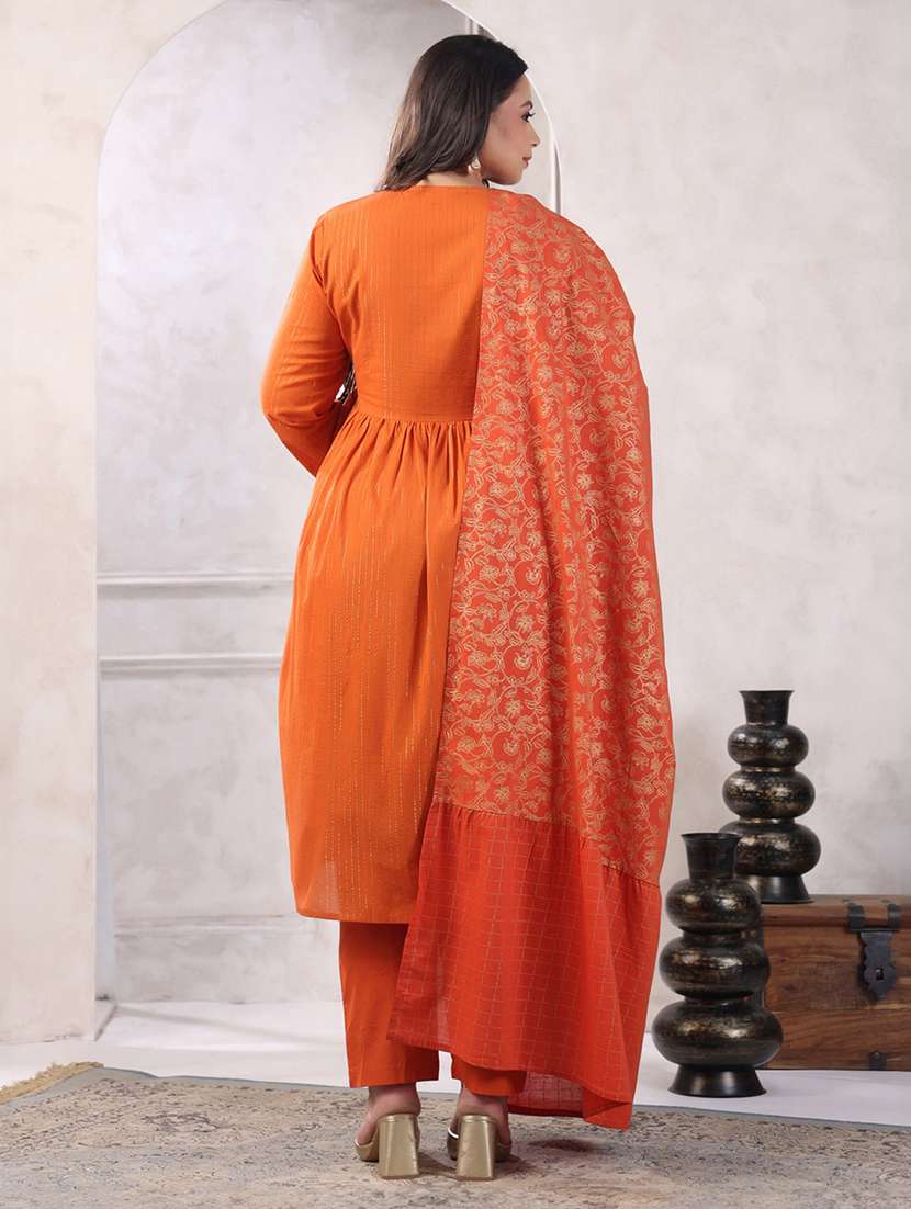 women orange striped long sleeve kurta pant set with dupatta  - 21617183 -  Standard Image - 4