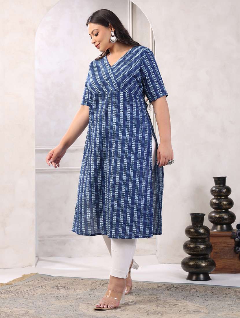 women blue elbow sleeve straight kurta  - 21617186 -  Standard Image - 1