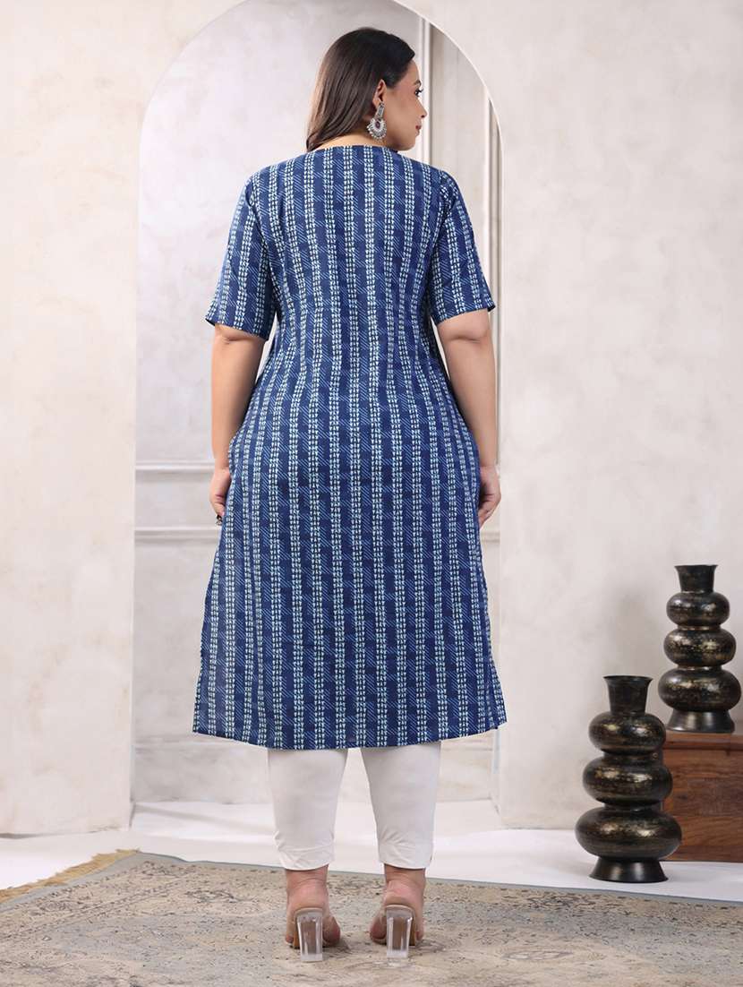 women blue elbow sleeve straight kurta  - 21617186 -  Standard Image - 4