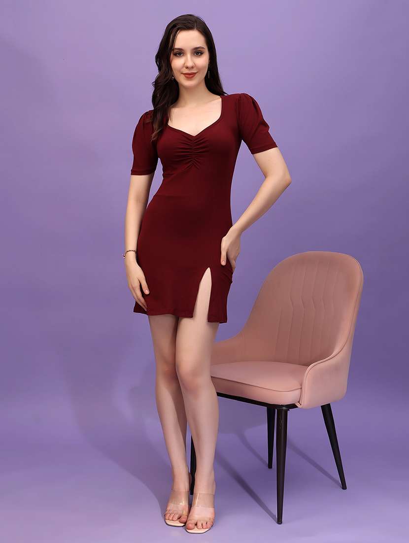 women maroon solid bodycon dress - 21617213 - Standard Image - 4