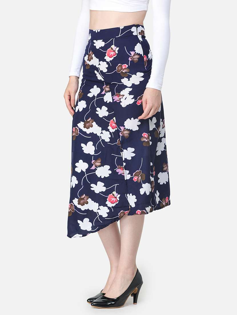 women navy blue floral printed a-line skirt - 21617228 -  Standard Image - 1