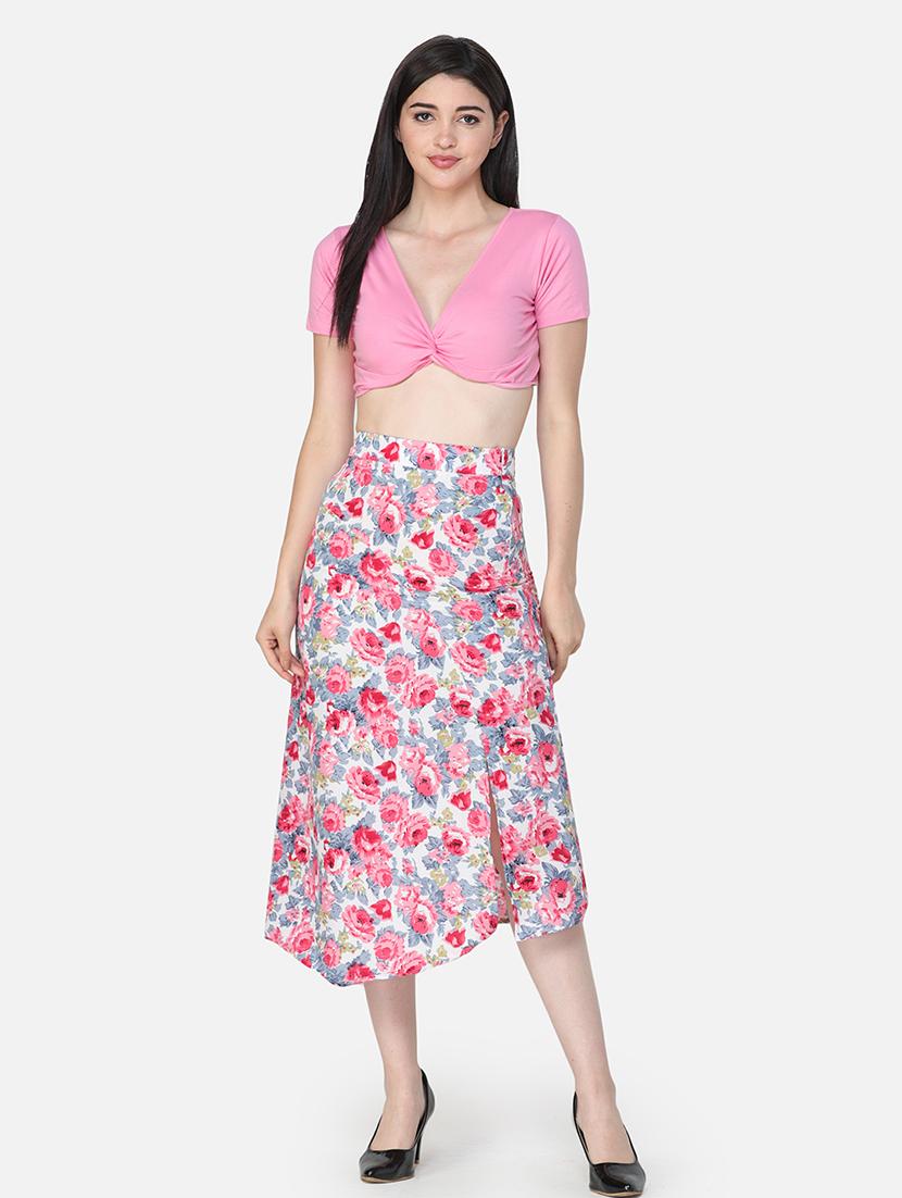 women pink floral printed a-line skirt - 21617233 - Standard Image - 4