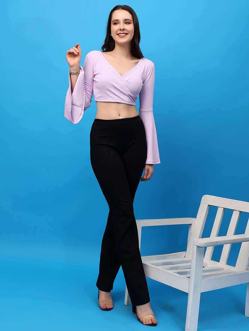 women solid long sleeves crop top - 21617276 - Standard Image - 4