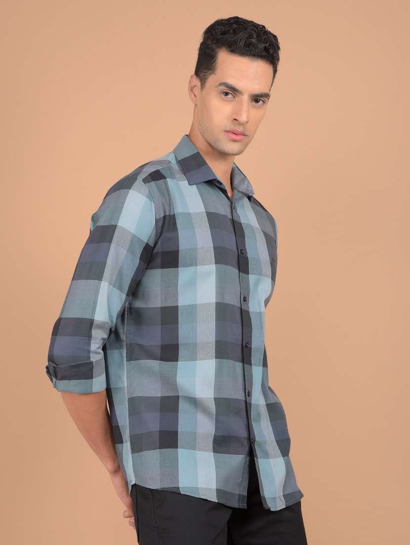 men long sleeves checkered casual shirt - 21617331 -  Standard Image - 1