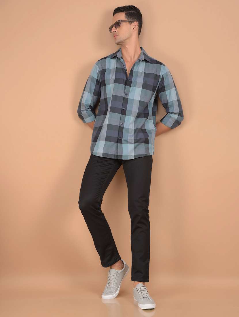 men long sleeves checkered casual shirt - 21617331 -  Standard Image - 4