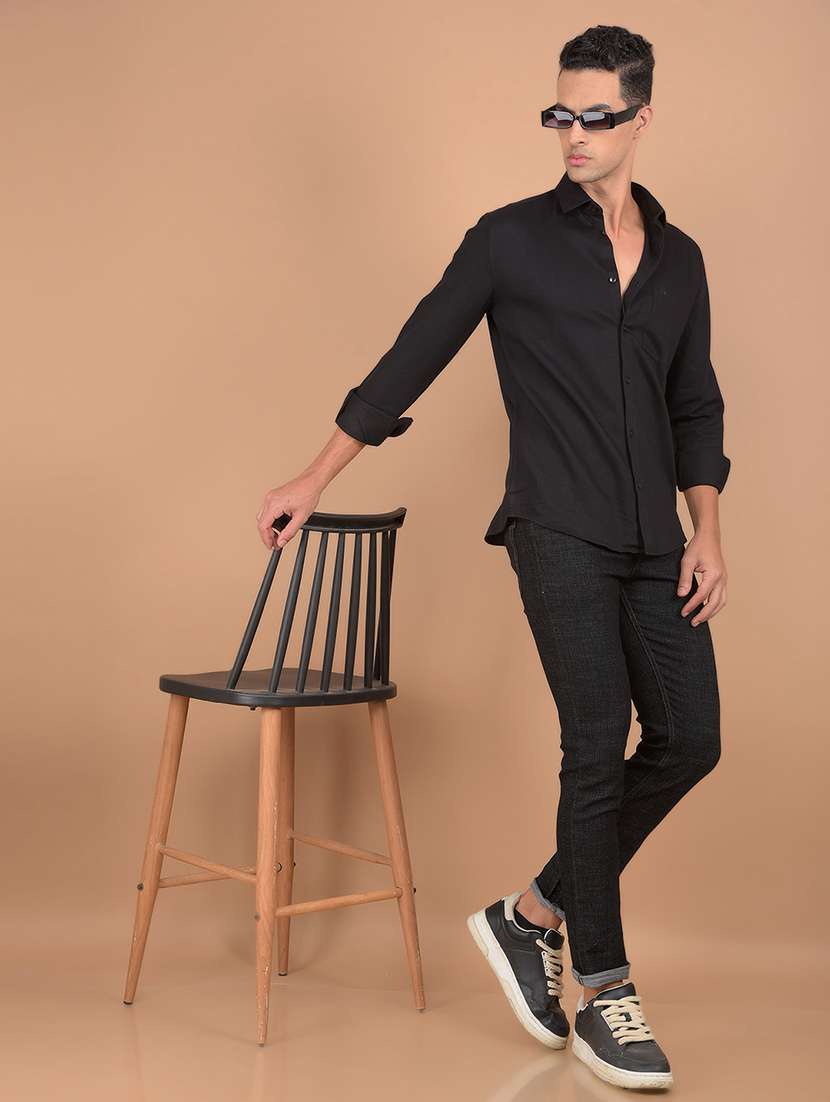 men long sleeves solid casual shirt - 21617355 -  Standard Image - 4