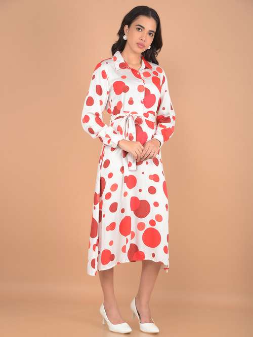 women polka dots printed collared a-line dress - 21617366 -  Standard Image - 0