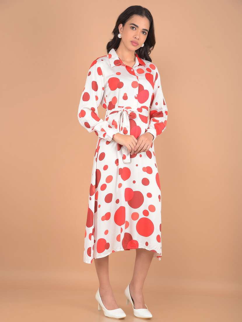 women polka dots printed collared a-line dress - 21617366 -  Zoom Image - 0