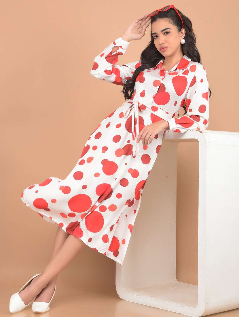 women polka dots printed collared a-line dress - 21617366 -  Standard Image - 1