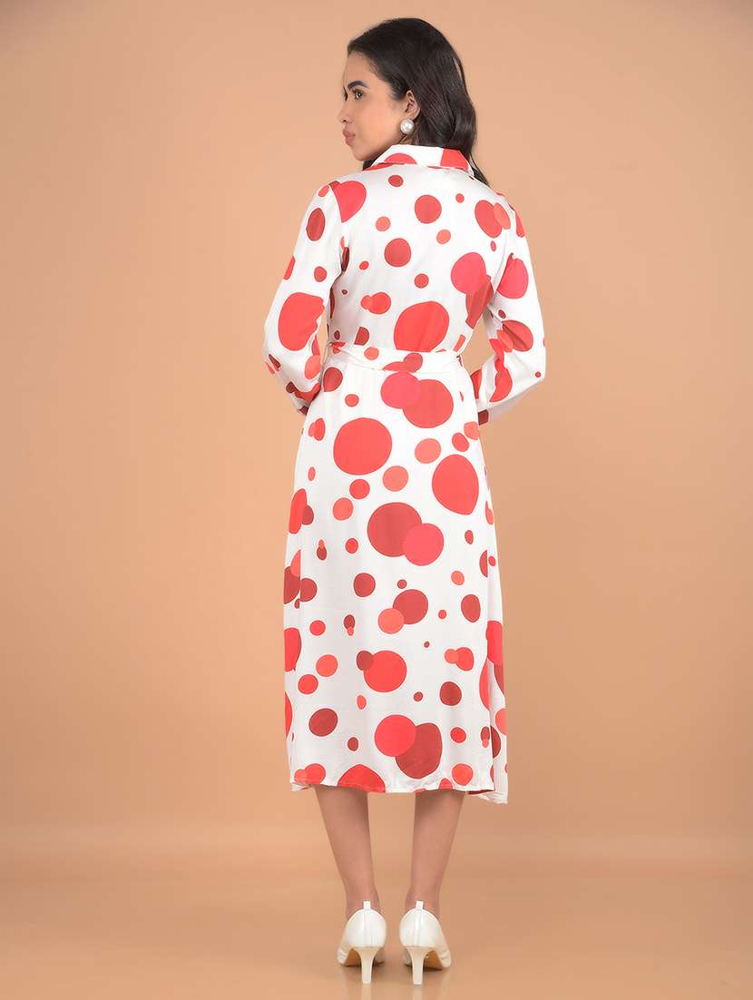 women polka dots printed collared a-line dress - 21617366 - Standard Image - 4