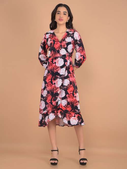 women floral printed overlap neck tiered dress - 21617367 - Standard Image - 0