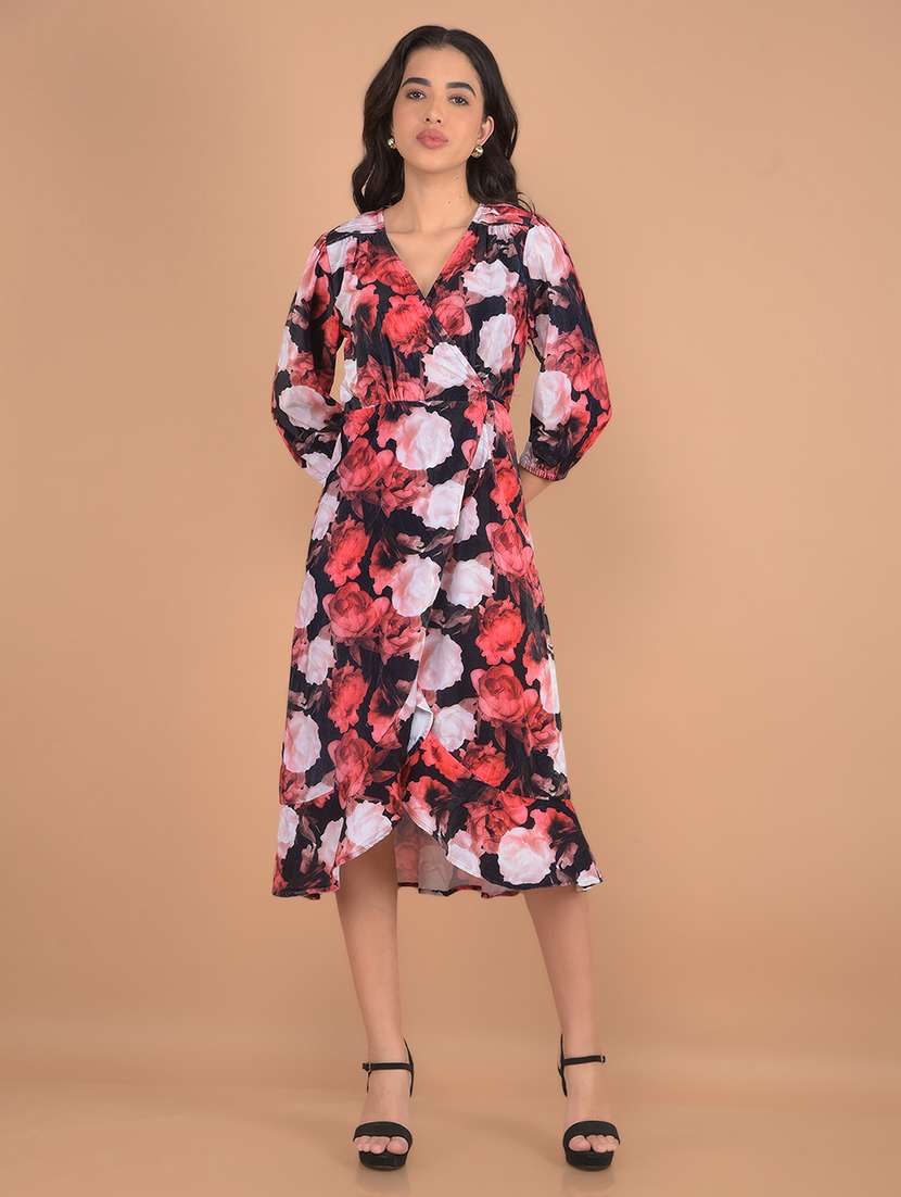 women floral printed overlap neck tiered dress - 21617367 - Zoom Image - 0