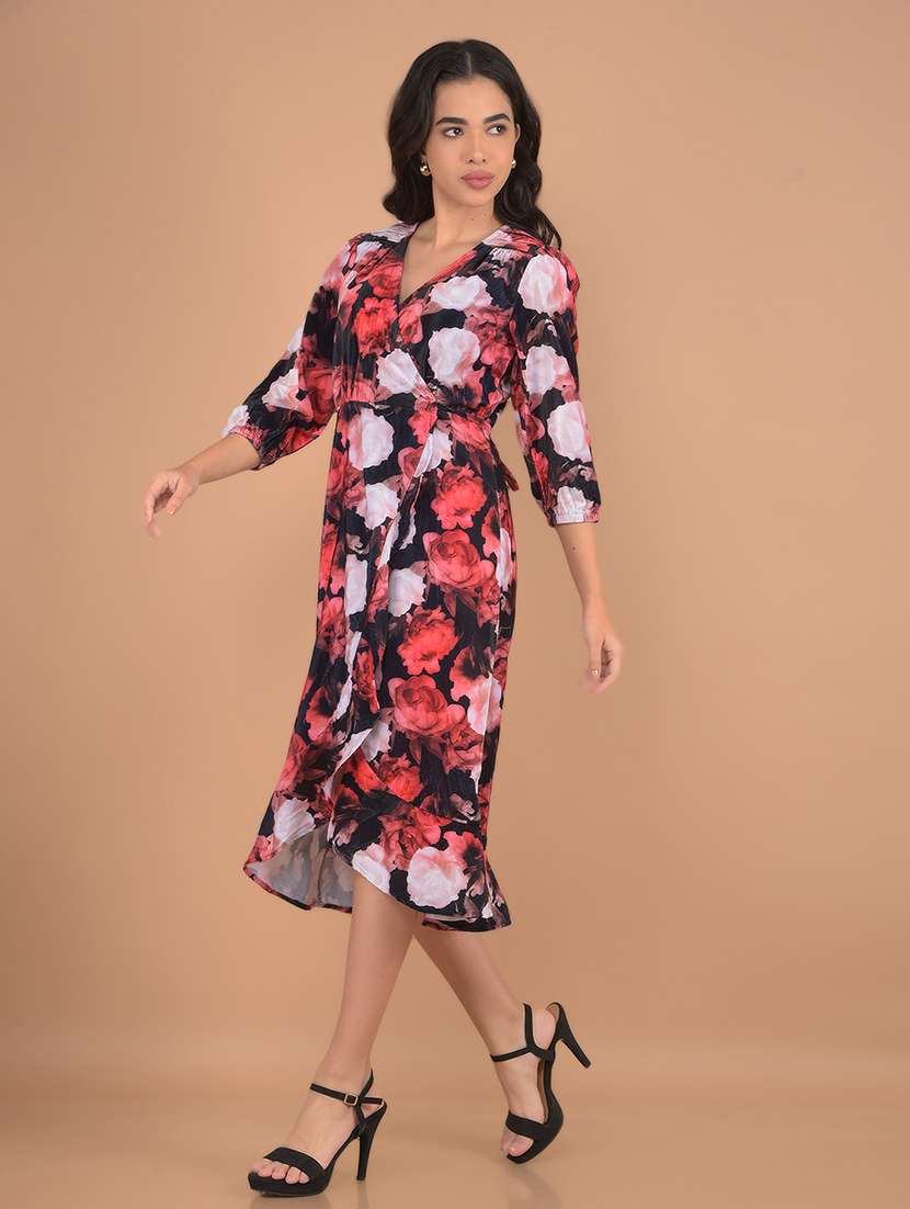 women floral printed overlap neck tiered dress - 21617367 - Standard Image - 1