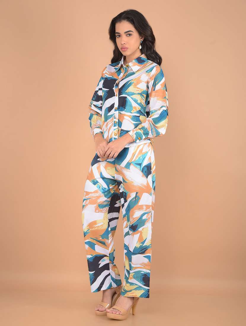 women multicolored abstract printed shirt and trouser co-ord set