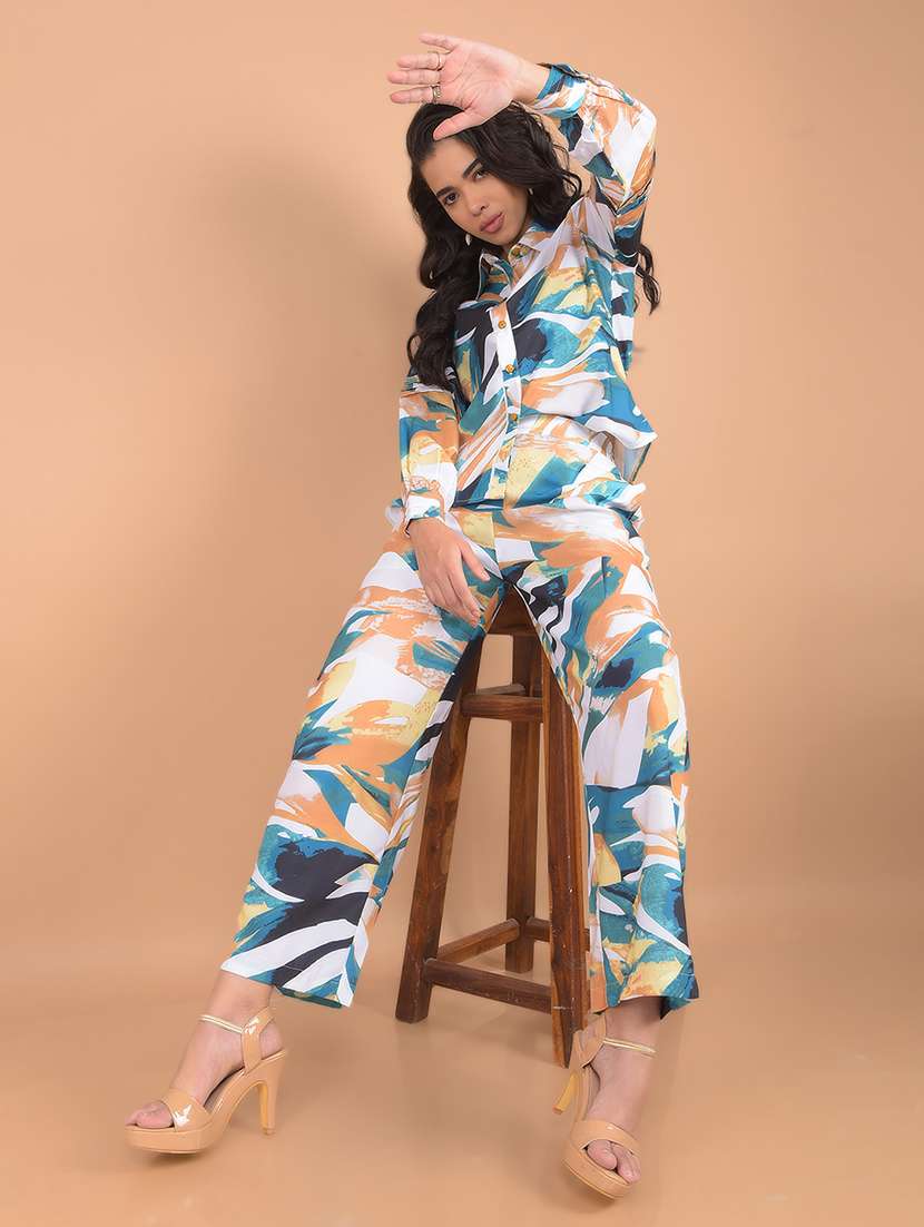 women multicolored abstract printed shirt and trouser co-ord set - 21617368 -  Standard Image - 1