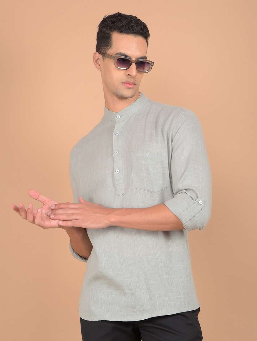 men mandarin neck solid short kurta - 21617385 -  Standard Image - 1