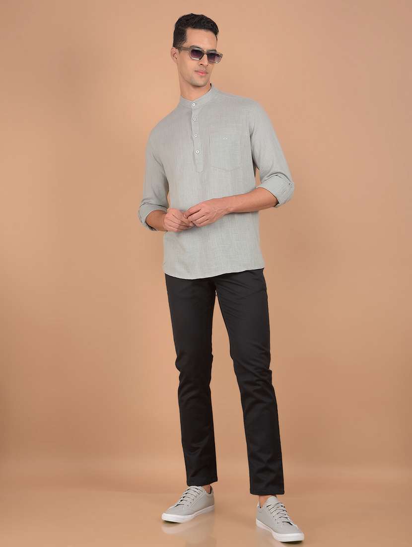 men mandarin neck solid short kurta - 21617385 -  Standard Image - 4