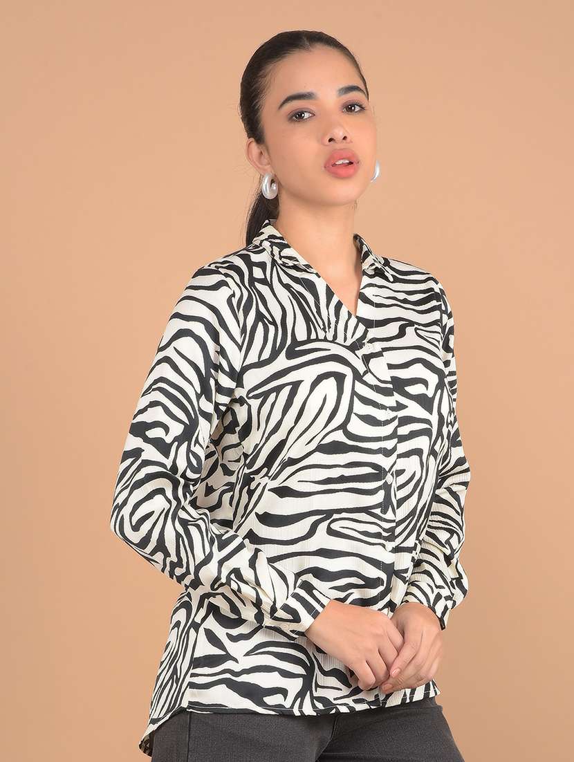 women animal printed long sleeves shirt