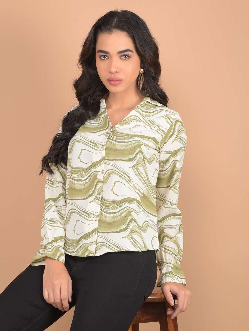 women printed collared shirt