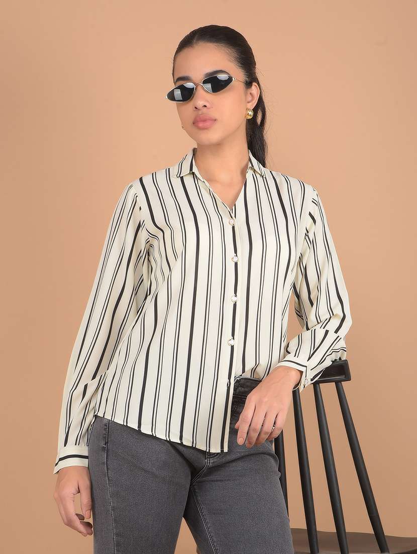 Women White Stripes Regular Shirt - 21617405 -  Standard Image - 1