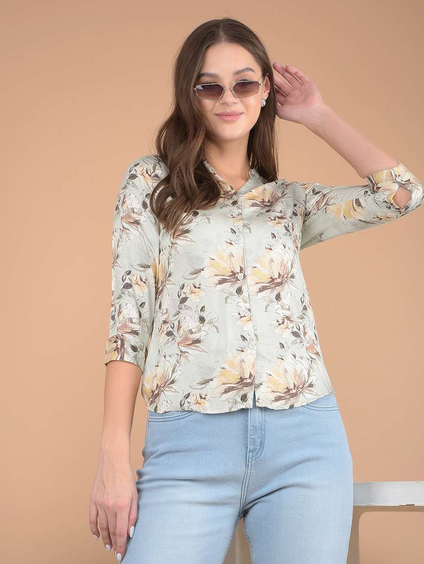 women floral printed v neck t-shirt