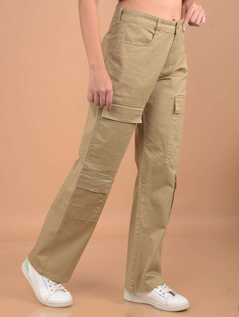 women mid rise solid cargo - 21617414 -  Standard Image - 1