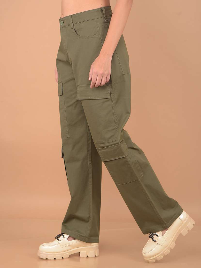 women mid rise solid cargo - 21617416 -  Standard Image - 1