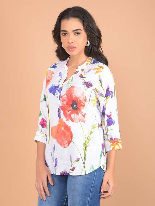 women floral printed three quarter sleeves top - 21617422 - Standard Image - 0