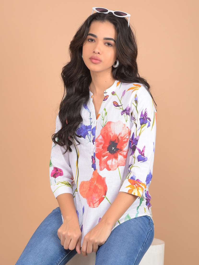 women floral printed three quarter sleeves top - 21617422 - Standard Image - 1