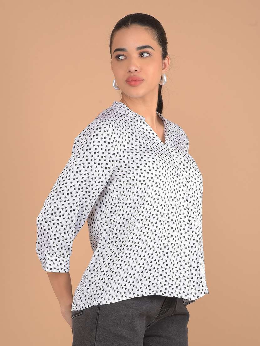women polka dots printed three quarter sleeves top - 21617424 -  Standard Image - 1