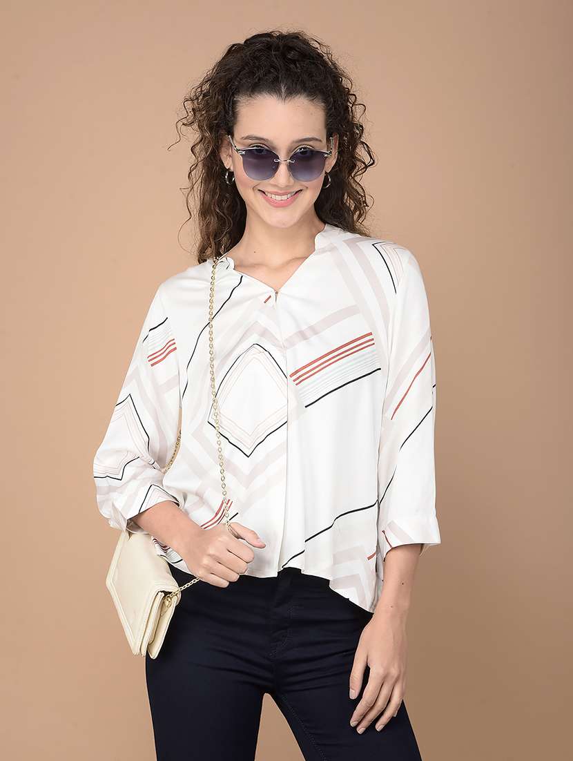 women striped printed three quarter sleeves top
