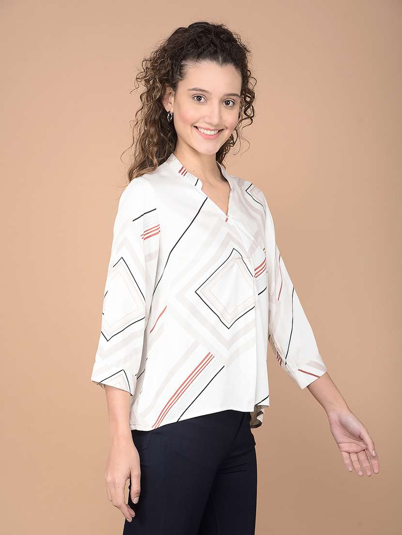 women striped printed three quarter sleeves top - 21617425 - Standard Image - 1